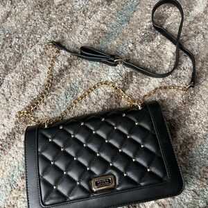 Badgley Mischka Quilted Black Crossbody with Gold Chain